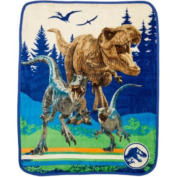 Jurassic World Dominion Rexy T-Rex Kids Bedding Super Soft Silk Touch Throw - Picture 7 of 7